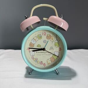 San-X Sumikko Gurashi Alarm Clock Retro Twin Bell Aqua Pink Kawaii Tested